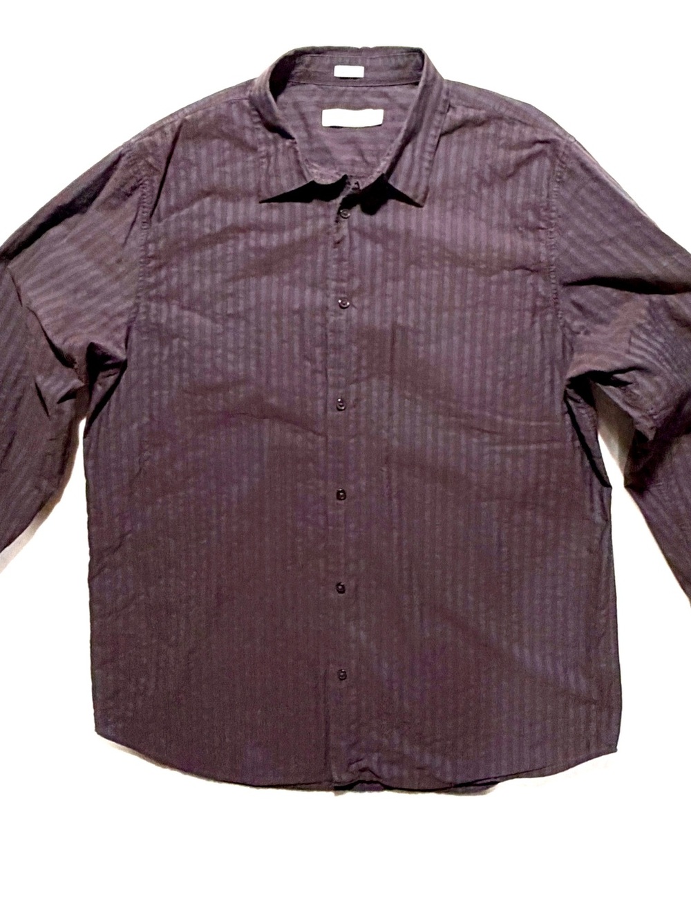 CALVIN KLEIN SHIRT MEN'S XL BROWN SLATE BLUE VERTICAL STRIPED BUTTON DOWN